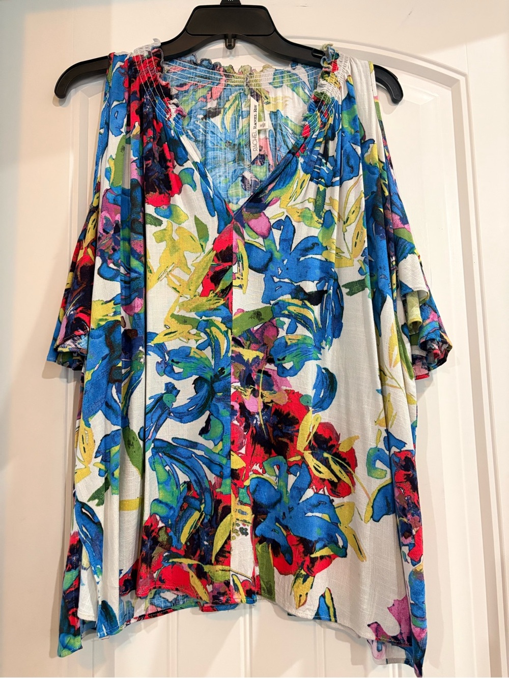 RACHEL Rachel Roy Vibrant Floral V-Neck Tunic in Blue, Red, Yellow, Green